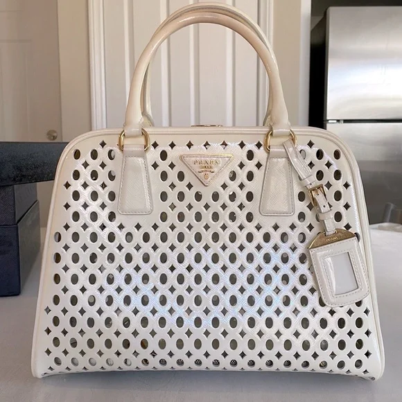 Prada | Bags | Prada White Perforated Saffiano Patent